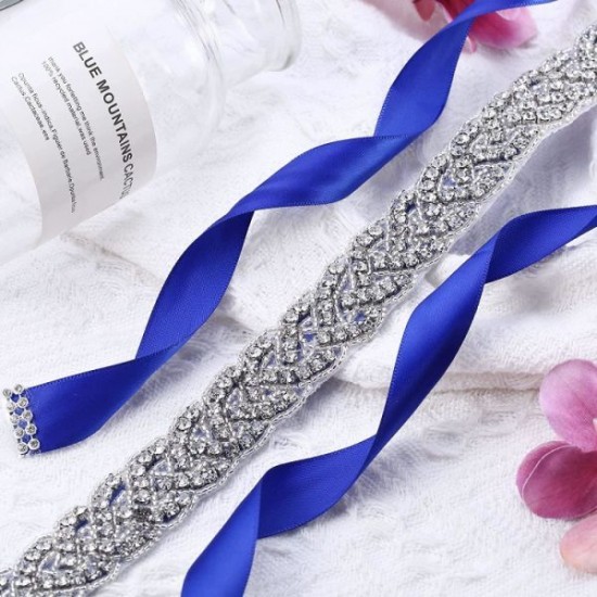 2Pcs Bridal Wedding Dress Belt Sparkly Rhinestone Sash Belts For Formal Evening Dress Women Bridal Bridesmaid